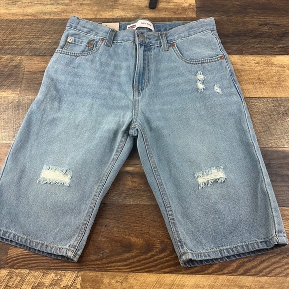 Levi's 511 Slim Fit Youth Denim Shorts Size 16 Distressed Light Wash - Picture 1 of 8